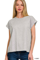 Round neck folded short sleeve t-shirt-How Cute is That? Boutique