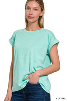 Round neck folded short sleeve t-shirt-How Cute is That? Boutique