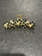 Pearl Black Flower Hair Claw in Gold-How Cute is That? Boutique