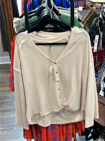 Vneck Button Waffle Shirt