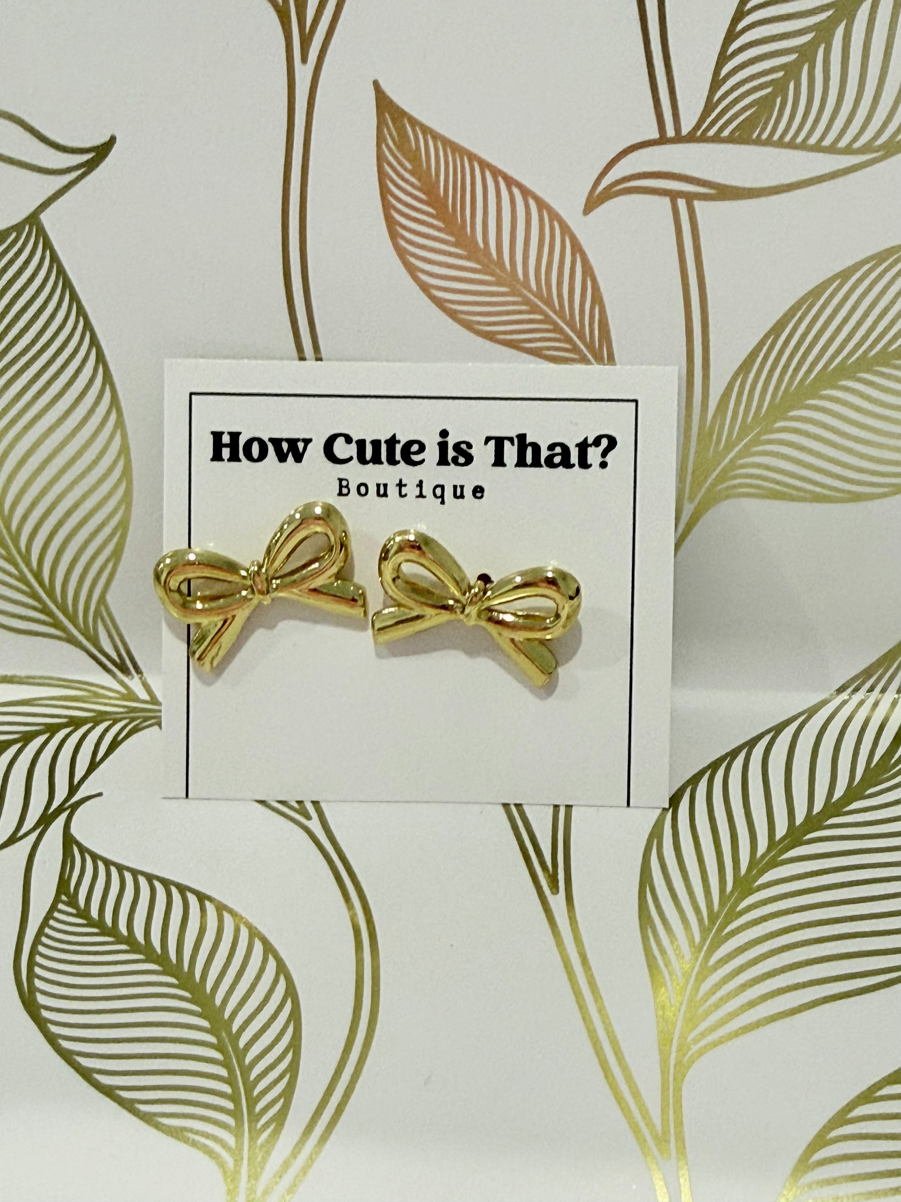 Gold Bow Earrings-How Cute is That? Boutique