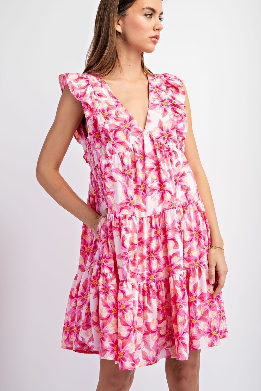 FLORAL PRINT RUFFLE TIERED MINI DRESS-How Cute is That? Boutique