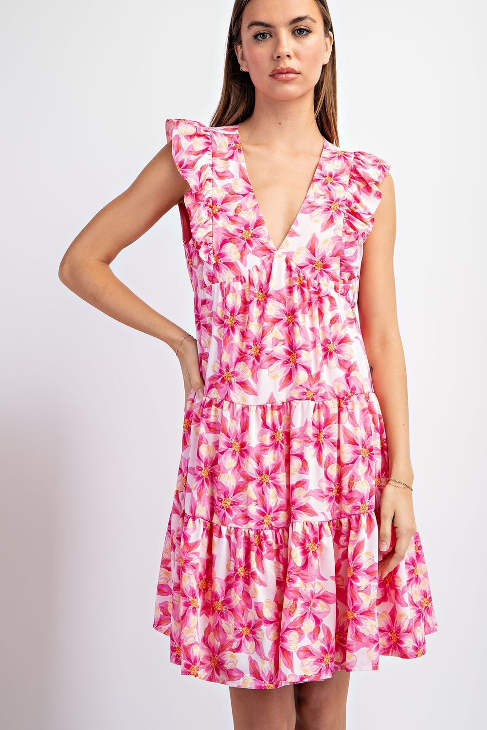 FLORAL PRINT RUFFLE TIERED MINI DRESS-How Cute is That? Boutique