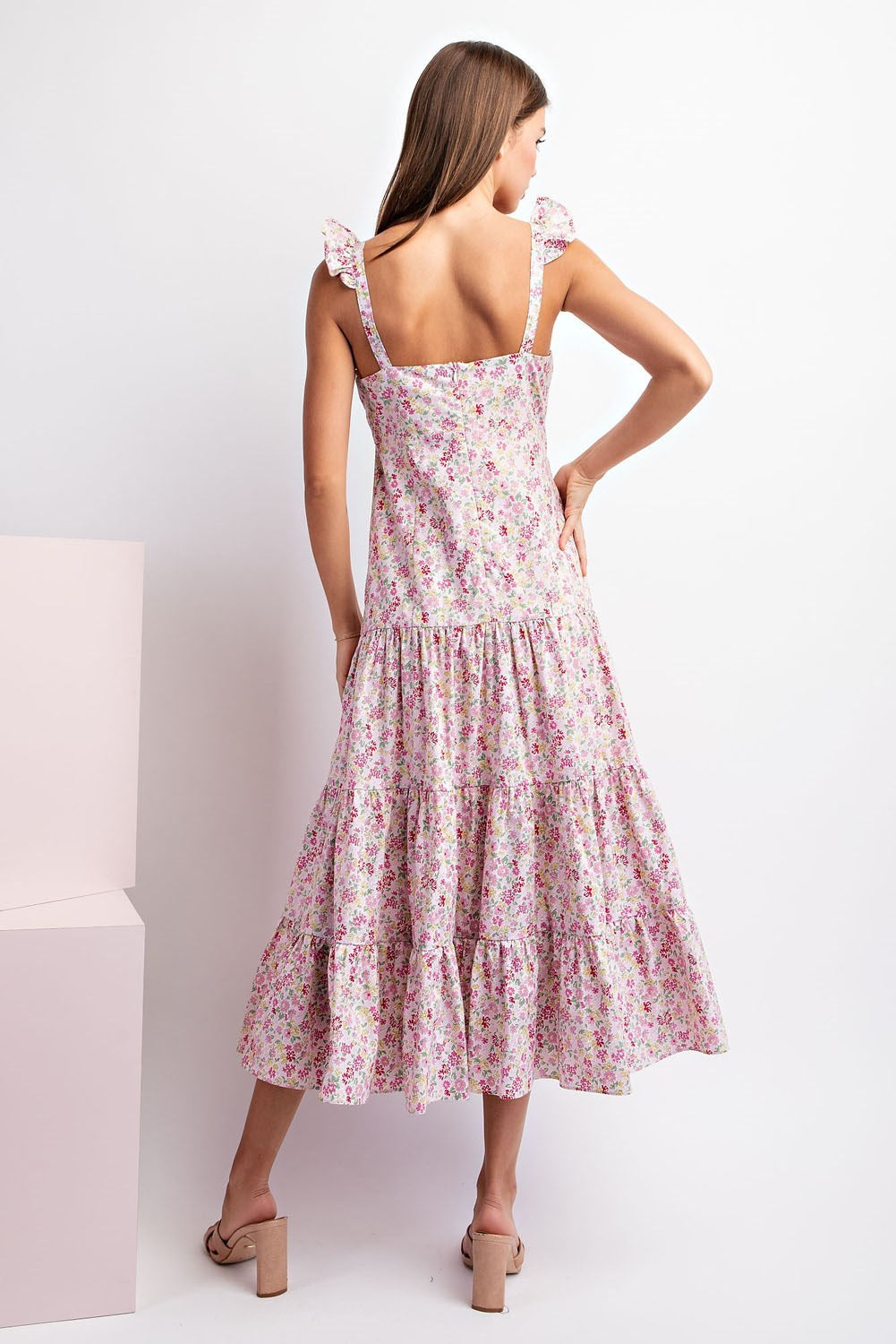 FLORAL PRINT MIDI DRESS WITH SIDE SLIT-How Cute is That? Boutique