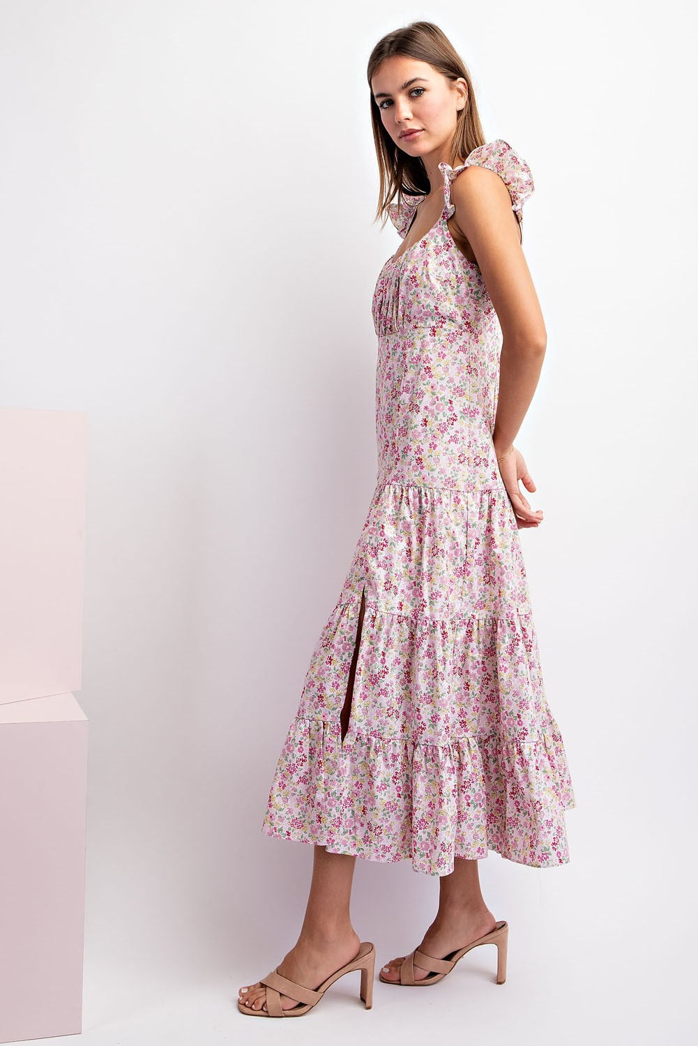 FLORAL PRINT MIDI DRESS WITH SIDE SLIT-How Cute is That? Boutique