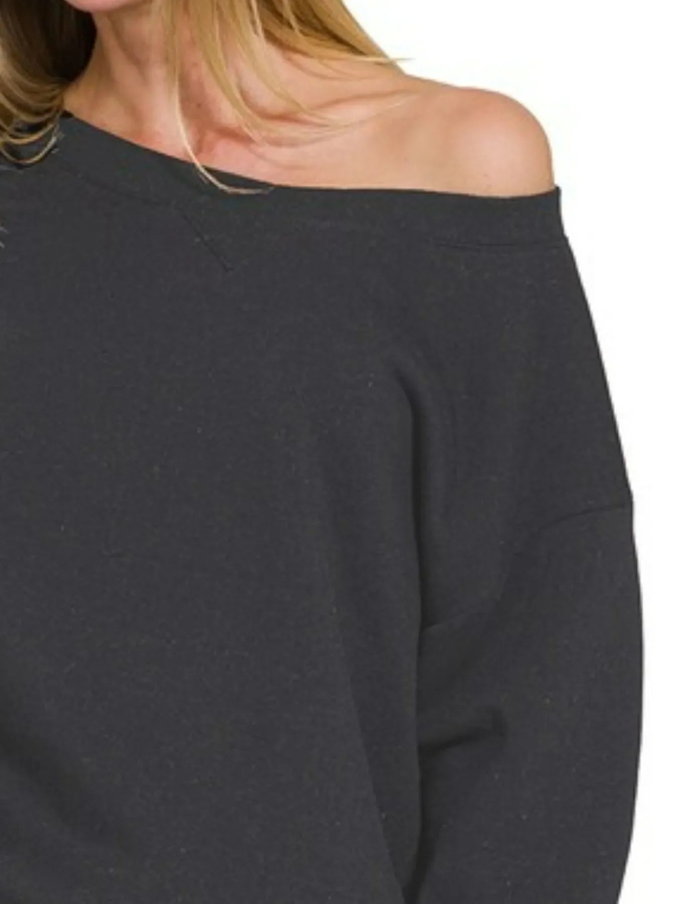 FLEECE BOAT NECK SWEATSHIRTS & SHORTS 2PCS SET in black-How Cute is That? Boutique