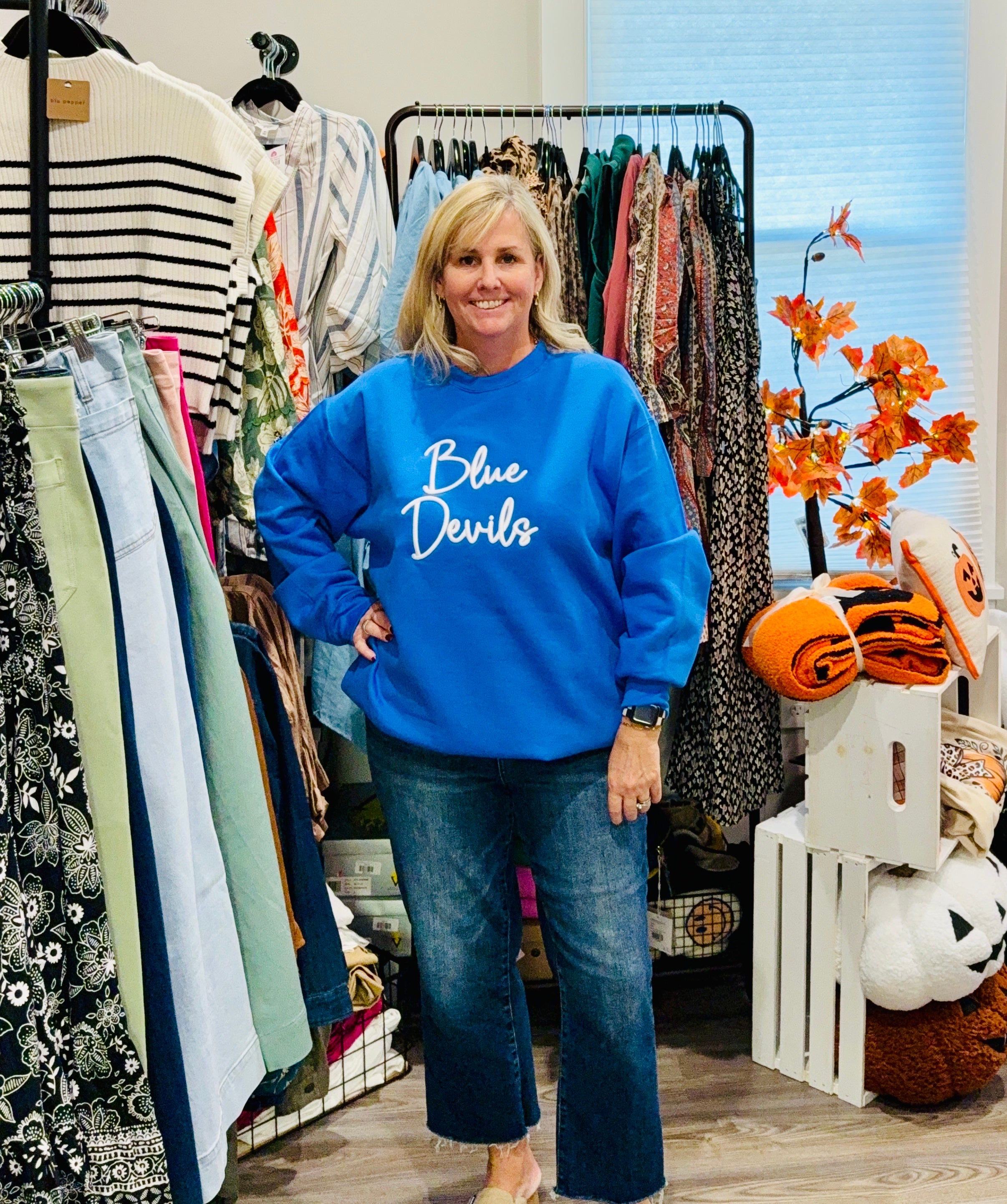 Blue Devil Sweatshirt (script)-How Cute is That? Boutique