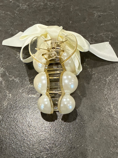 Pearl and Ribbon Bow Hair Claw