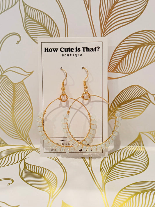 Gold Round Drop Earrings with Clear Beads