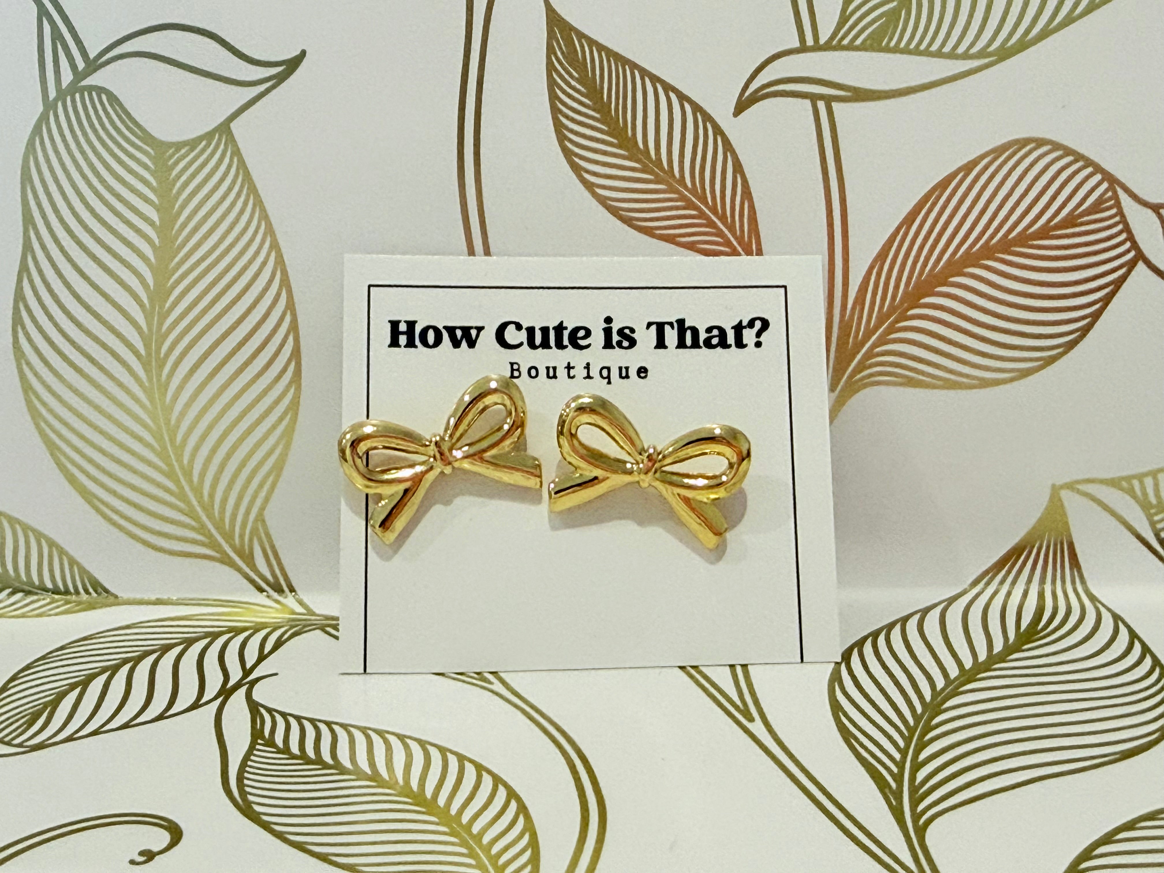 Gold Bow Earrings-How Cute is That? Boutique