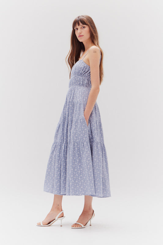 PRINTED GAUZE MIDI DRESS