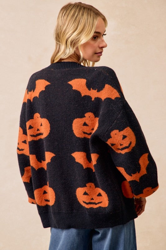 Halloween Pumpkin and Bat Cardigan