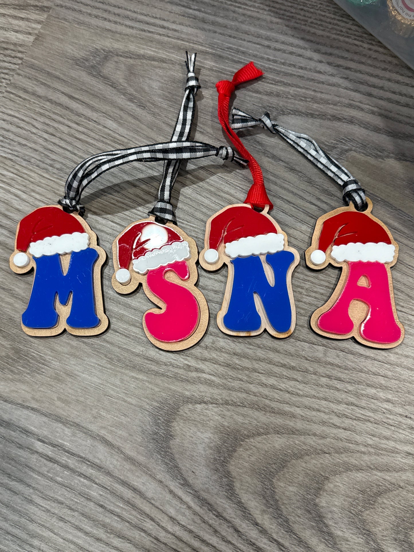 Initial with Santa Hat Ornament/gift tag
