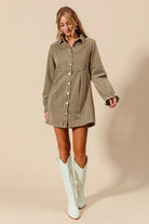 Button down denim dress in Olive-How Cute is That? Boutique