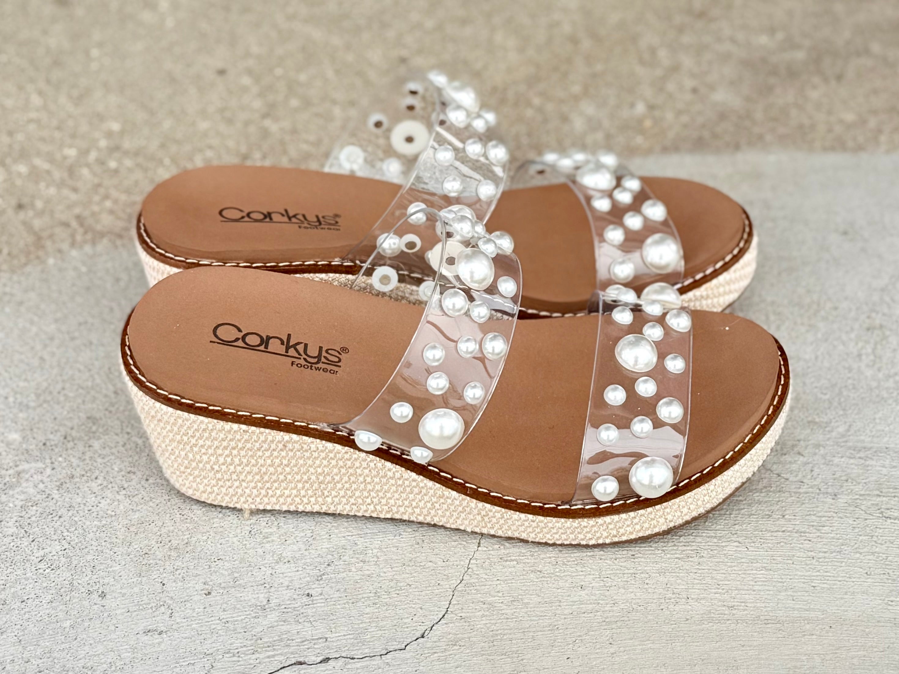 Corky's Look Who’s Here Clear Pearl Platform Sandals – Bridal & Summer Style-How Cute is That? Boutique