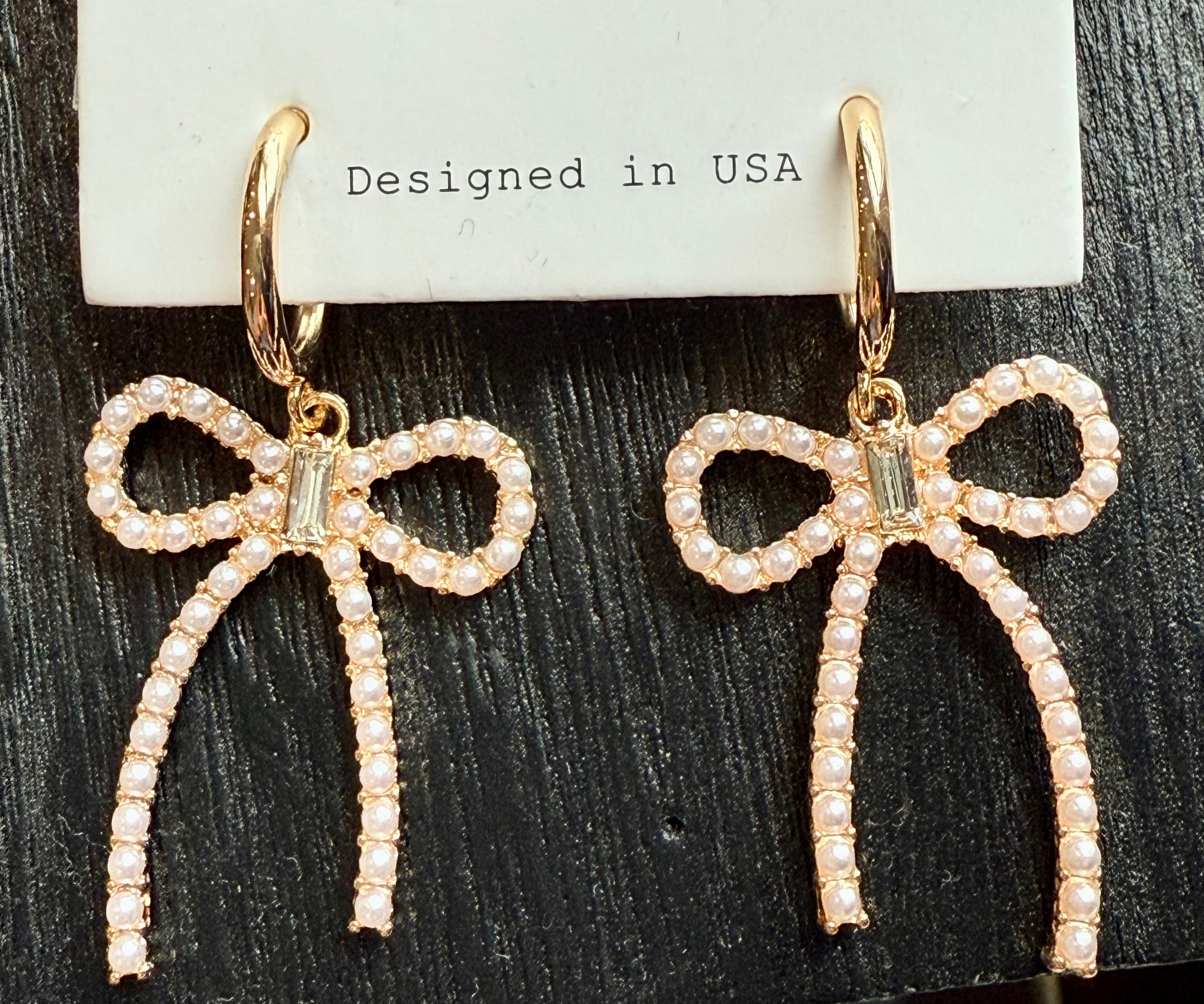 Pearl Bow Drop Earrings-How Cute is That? Boutique