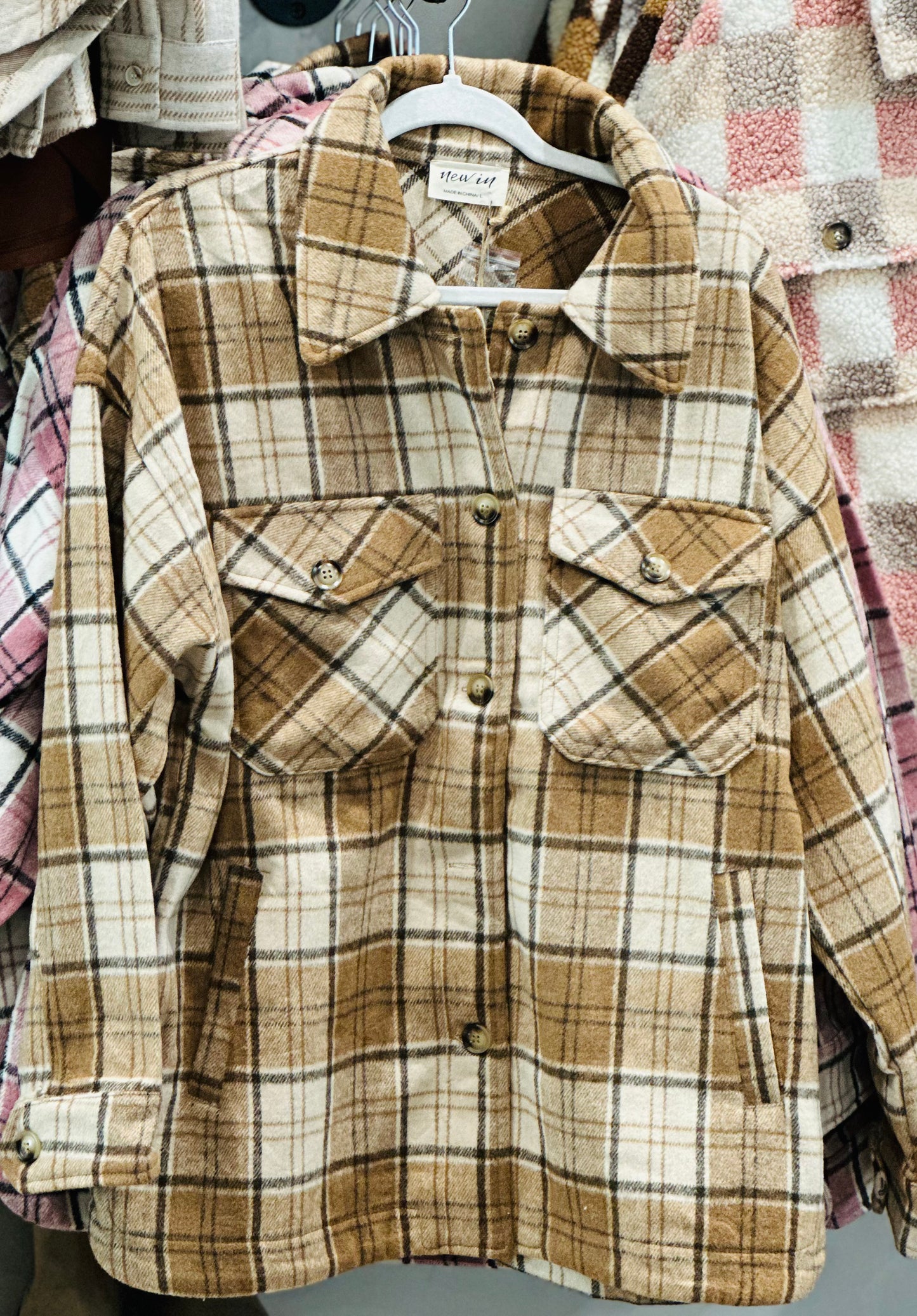 Plaid Shacket in BROWN