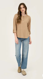 3/4 TAB SLEEVE HENLEY KNIT TOP-How Cute is That? Boutique