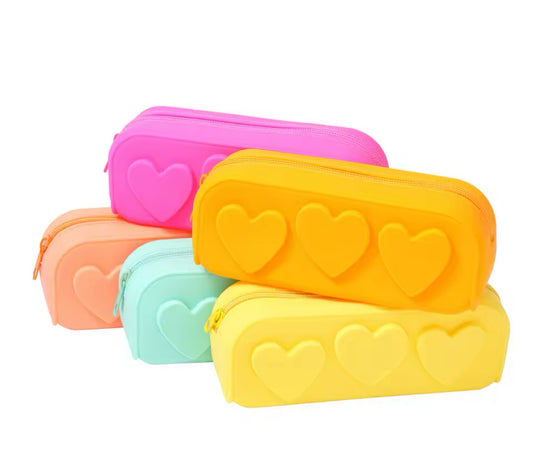 Silicone Pencil Case or Makeup Bag with Hearts