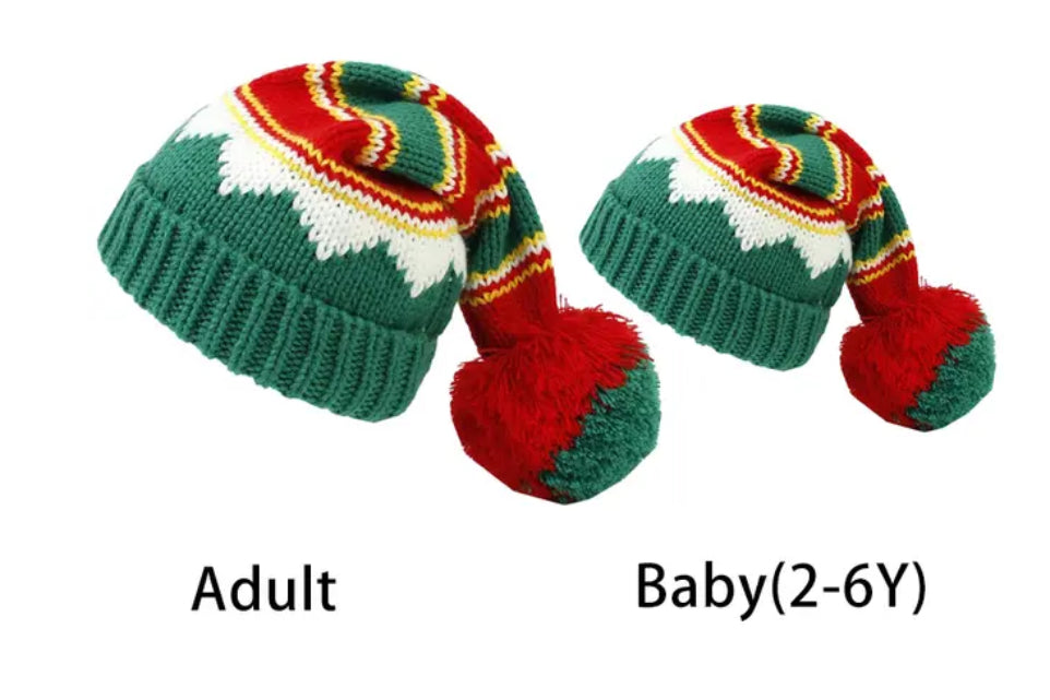 Red and Green Elf Winter Hat 2 Set- Mama and Mini Set