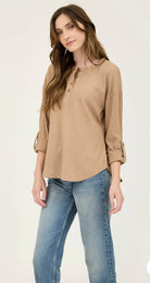 3/4 TAB SLEEVE HENLEY KNIT TOP-How Cute is That? Boutique