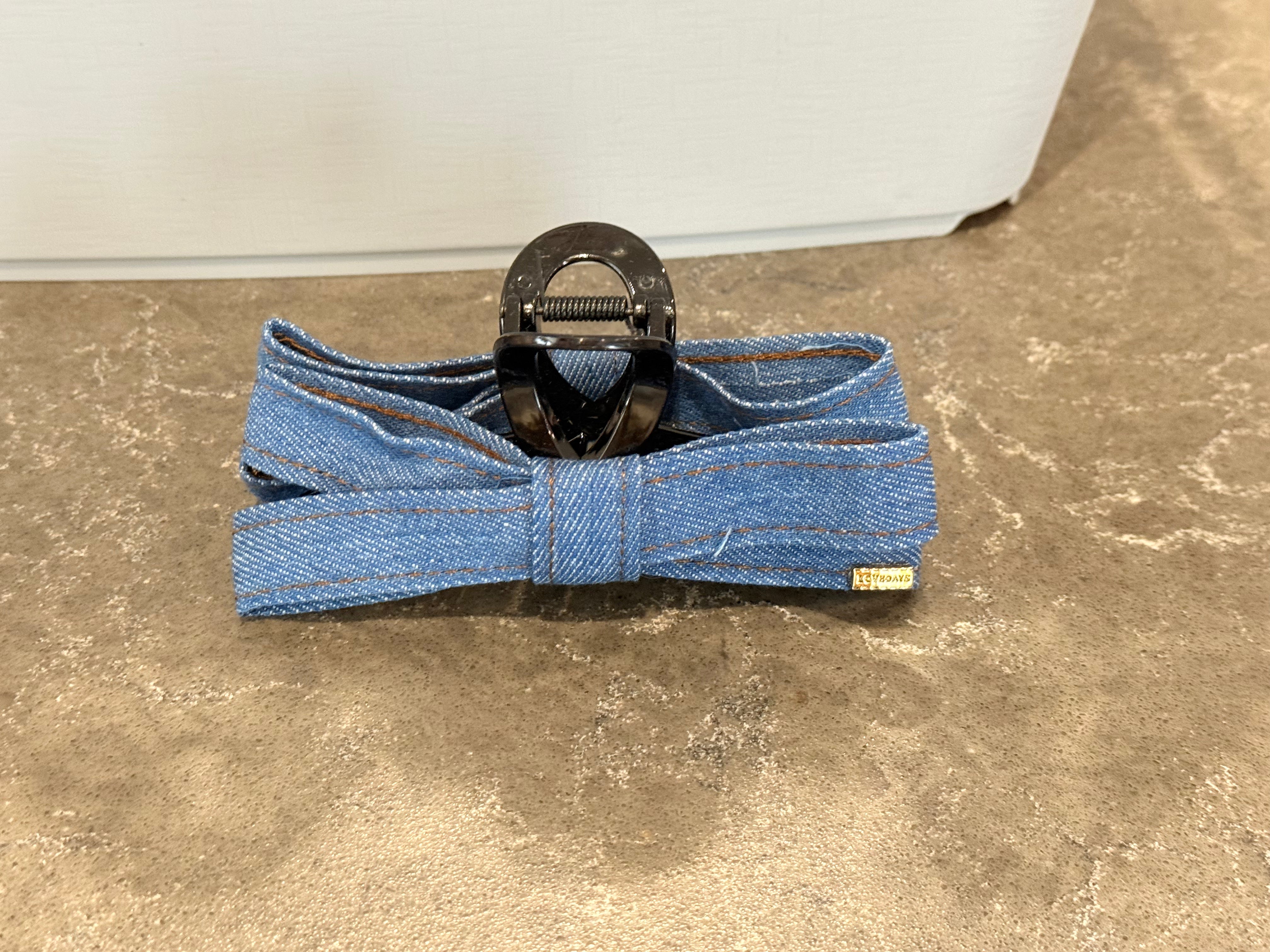 Denim Bow Hair Claw- large-How Cute is That? Boutique