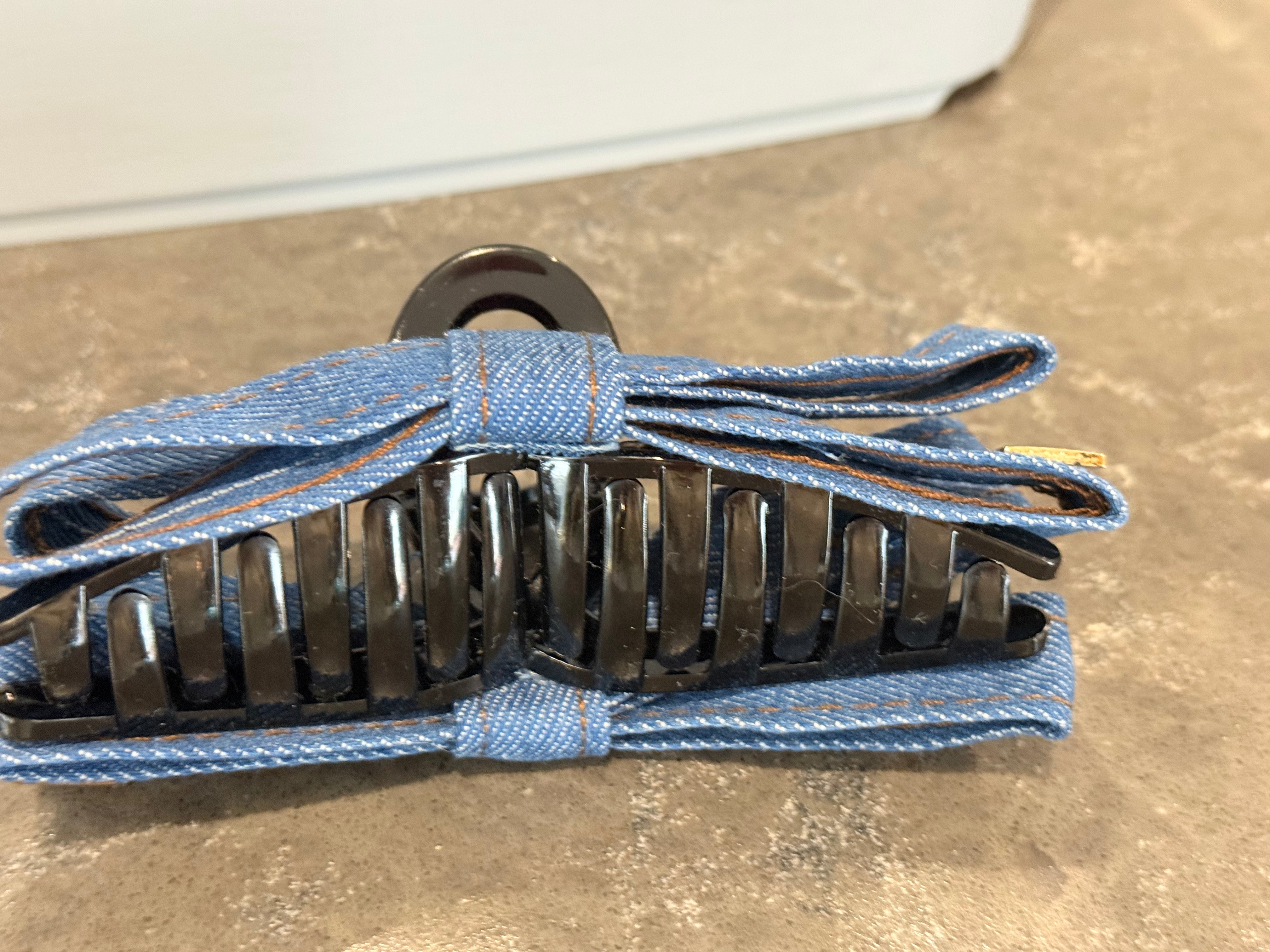 Denim Bow Hair Claw- large-How Cute is That? Boutique