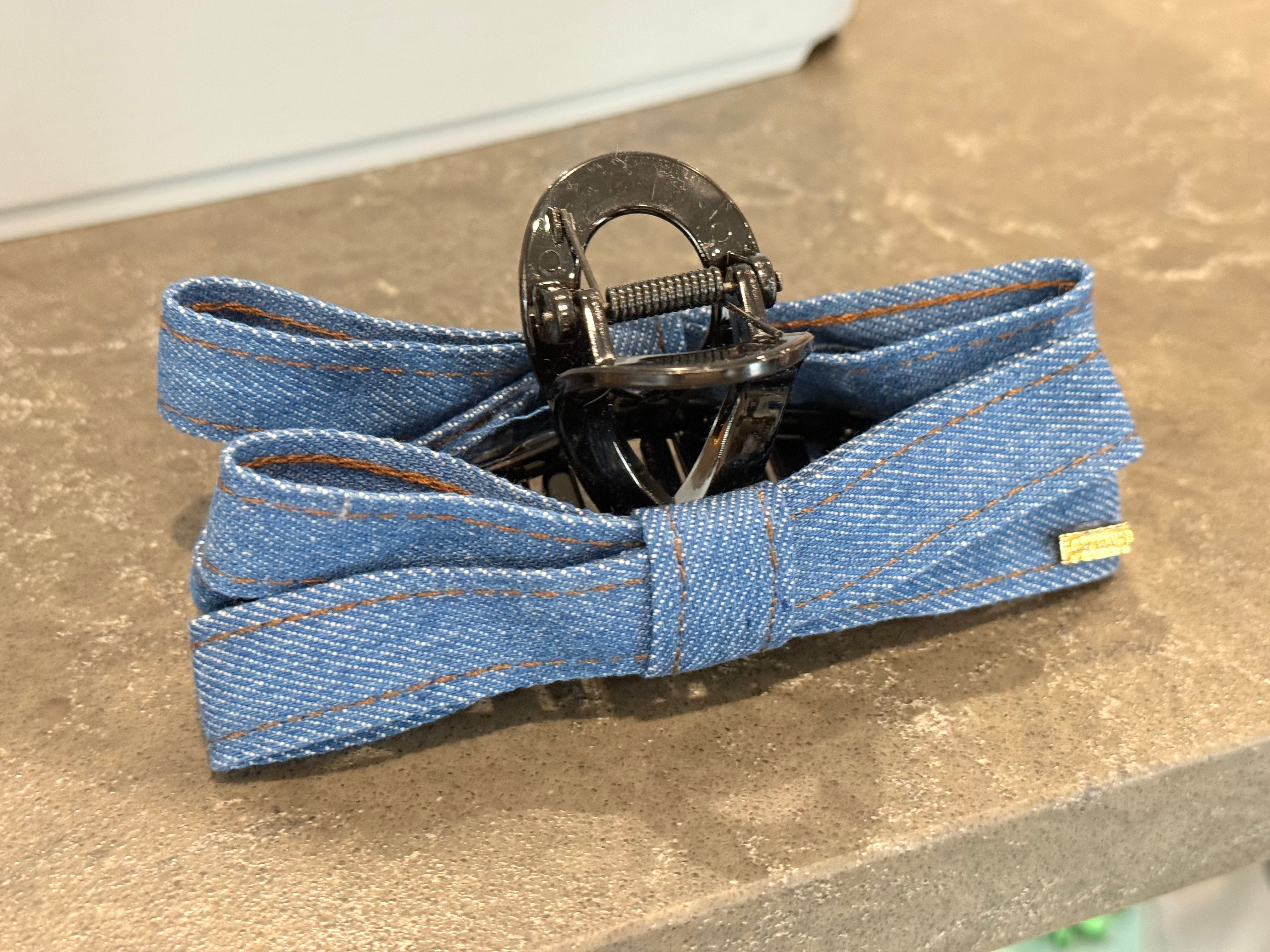 Denim Bow Hair Claw- large-How Cute is That? Boutique