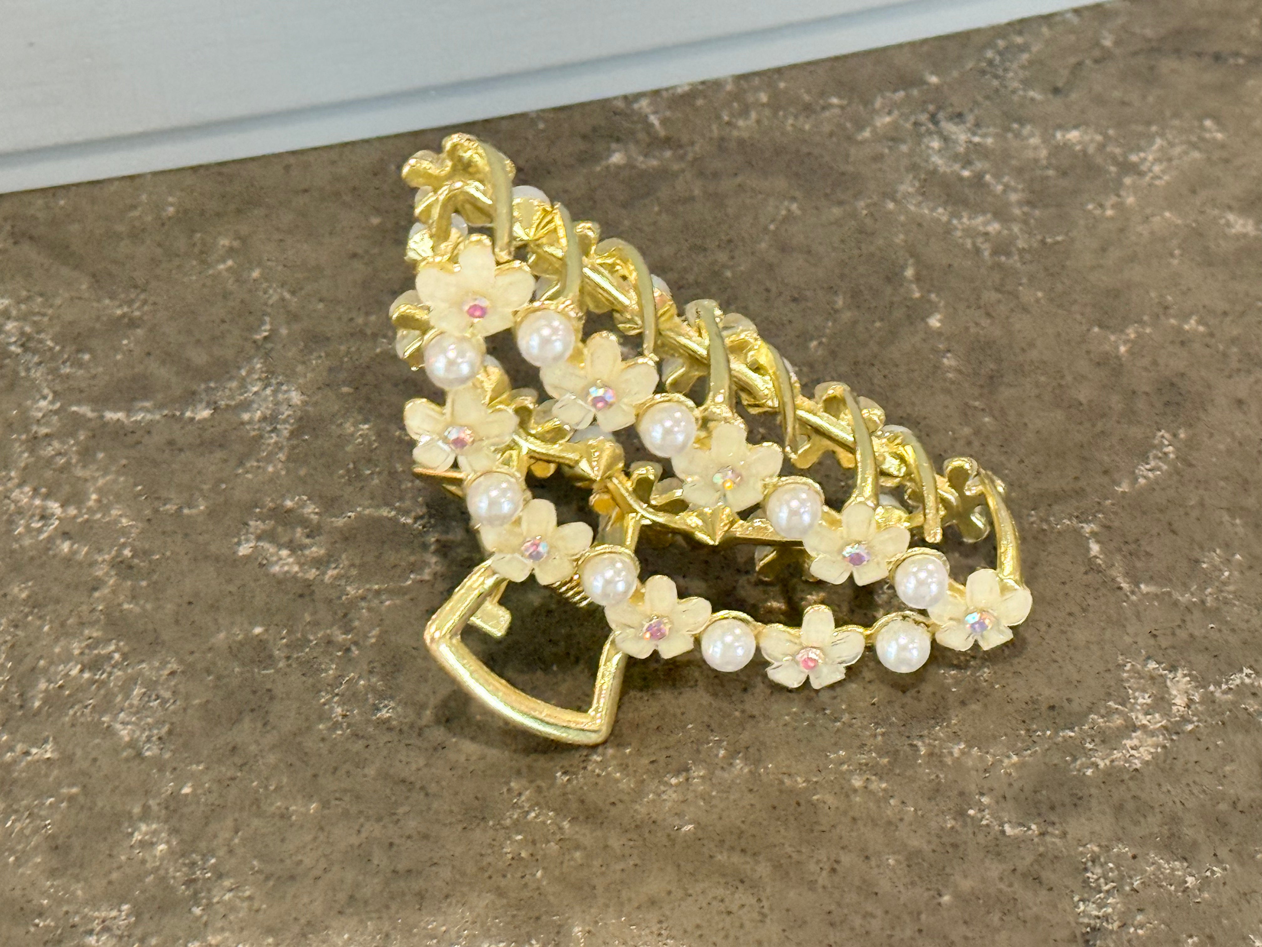 Pearl Flower Hair Claw in Gold-How Cute is That? Boutique