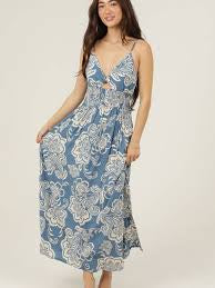 V-Neck Twist Front Tie Back Maxi Dress