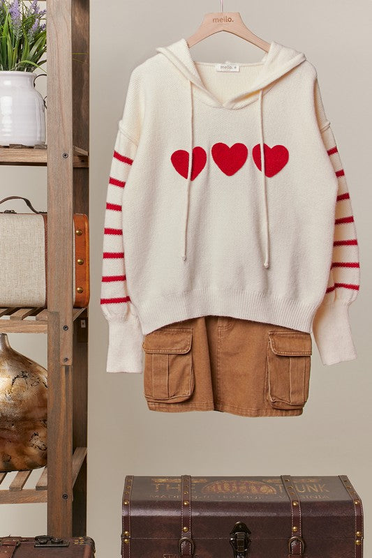 Heart Striped Hoodie Sweater