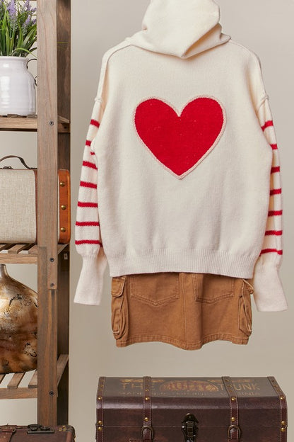 Heart Striped Hoodie Sweater