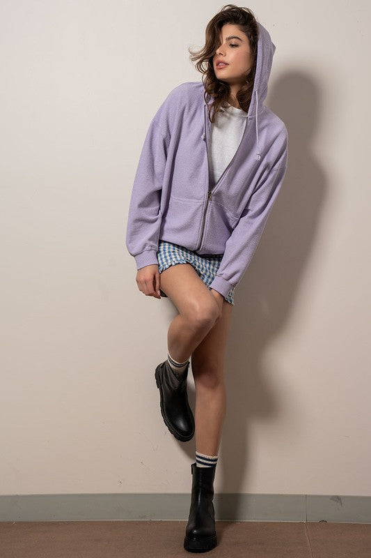 Emily Oversized Vintage Zip Up Hoodie in Lavender