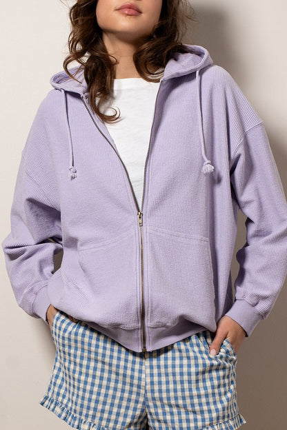 Emily Oversized Vintage Zip Up Hoodie in Lavender