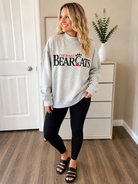 Cincinnati Bearcats reversible mock neck sweatshirt in heather gray with black and red Bearcats graphic