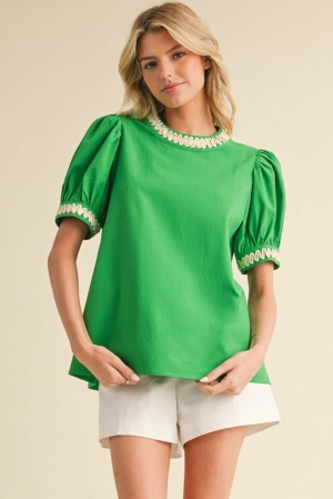 Solid Shirt with Short Puffed Sleeves