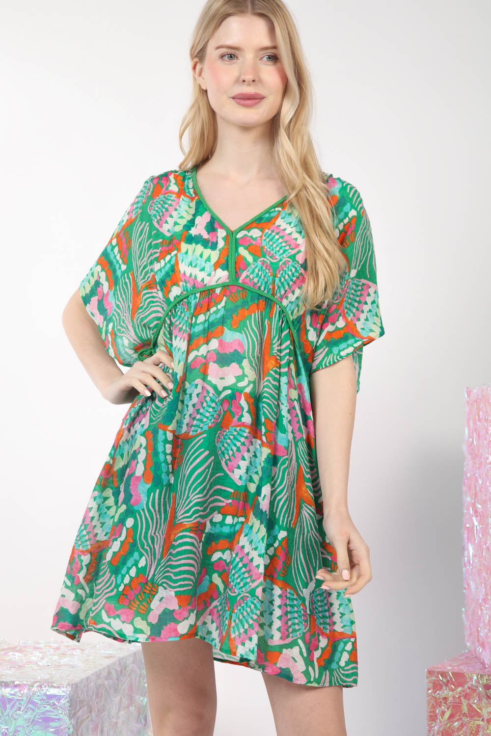 Multi Color Printed Coverup Mini Dress-How Cute is That? Boutique