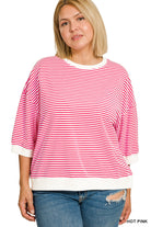 STRIPED CONTRAST TRIM RIB BANDED TOP- Plus-How Cute is That? Boutique