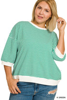 STRIPED CONTRAST TRIM RIB BANDED TOP- Plus-How Cute is That? Boutique