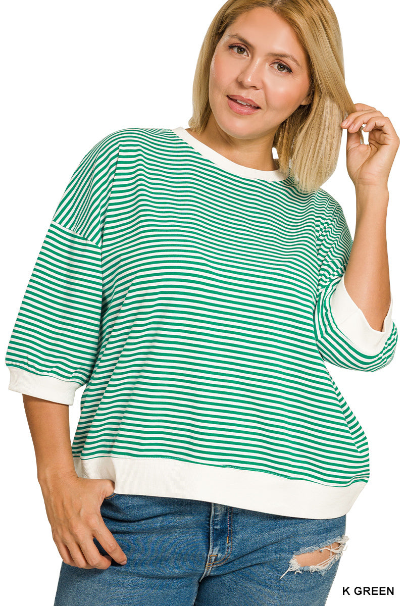 STRIPED CONTRAST TRIM RIB BANDED TOP- Plus-How Cute is That? Boutique