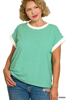 STRIPED CONTRAST TRIM  TOP- Plus-How Cute is That? Boutique