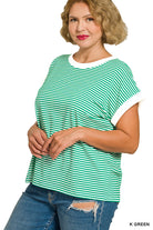 STRIPED CONTRAST TRIM  TOP- Plus-How Cute is That? Boutique