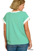 STRIPED CONTRAST TRIM  TOP- Plus-How Cute is That? Boutique