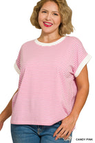 STRIPED CONTRAST TRIM  TOP- Plus-How Cute is That? Boutique