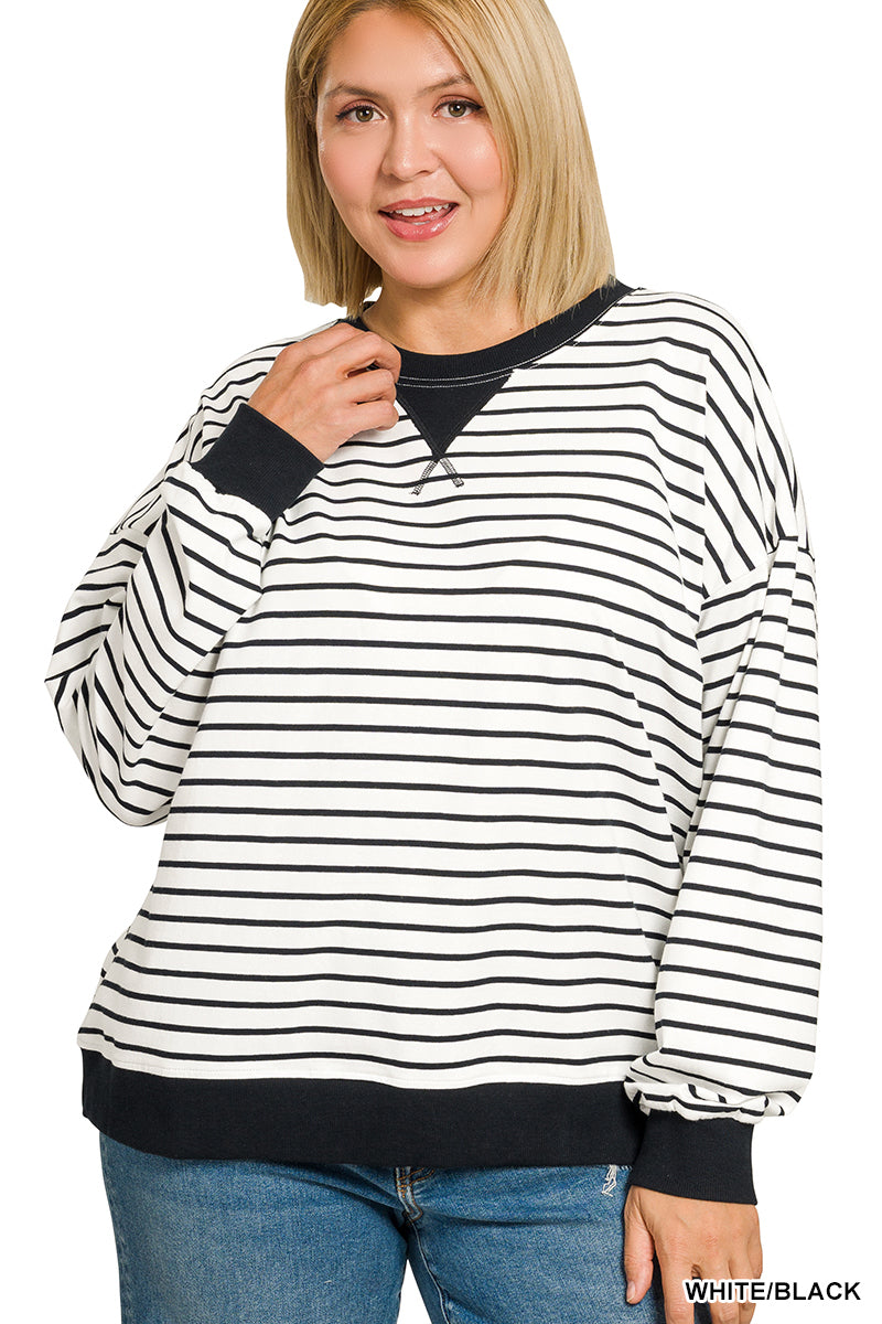 Striped Pullover Top- Plus-How Cute is That? Boutique