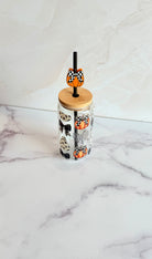 Spooky Halloween Glass Can Tumbler with Pumpkin Straw Topper-How Cute is That? Boutique