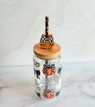 Spooky Halloween Glass Can Tumbler with Pumpkin Straw Topper-How Cute is That? Boutique