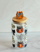 Spooky Halloween Glass Can Tumbler with Pumpkin Straw Topper-How Cute is That? Boutique