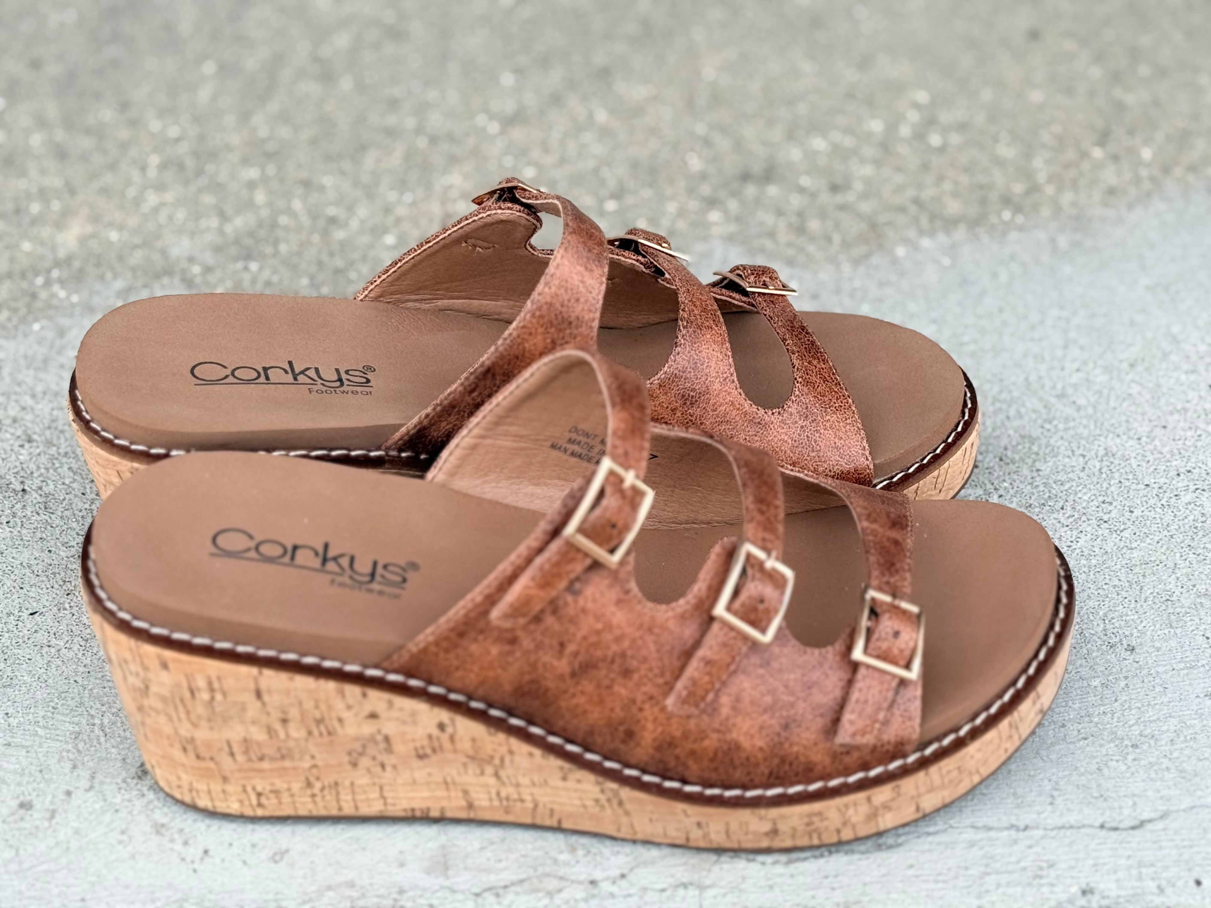 Corky’s Don’t Mind Me Wedge Sandals – Cognac Crinkle-How Cute is That? Boutique