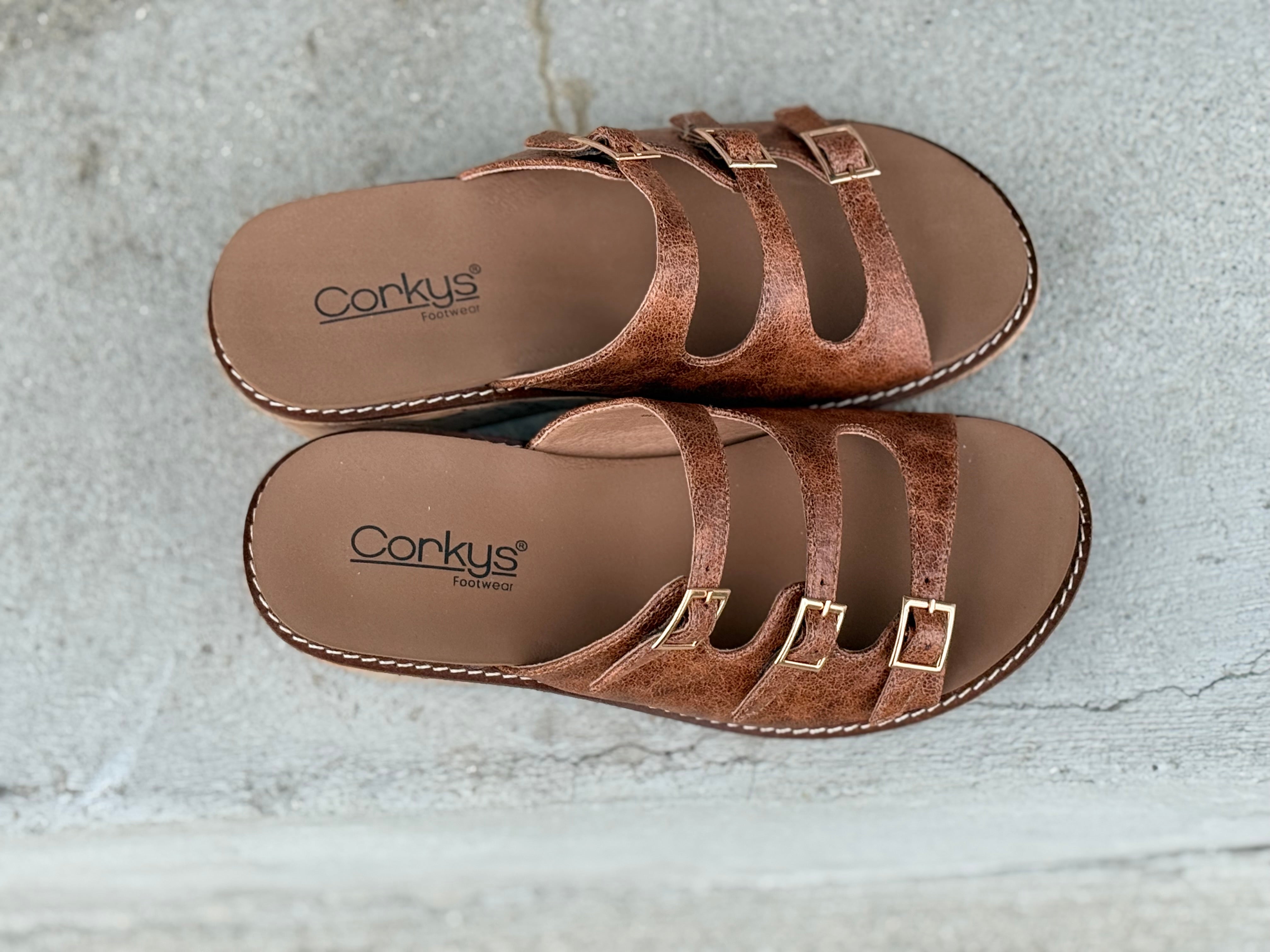 Corky’s Don’t Mind Me Wedge Sandals – Cognac Crinkle-How Cute is That? Boutique